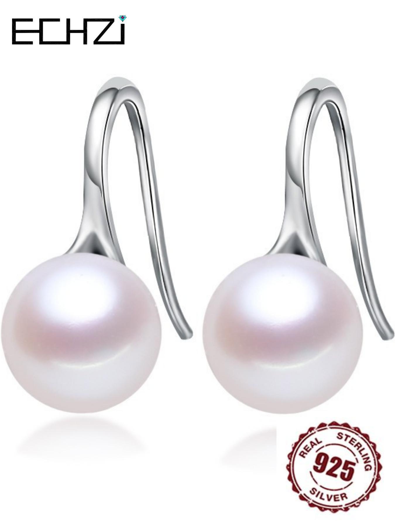 925 Sterling Silver Faux Pearl Decorated Dangle Earrings, Elegant Simple Style Earrings for Women, Trendy Female Gift, Perfect for Sensitive Ears, Elegant Minimalist Earrings
