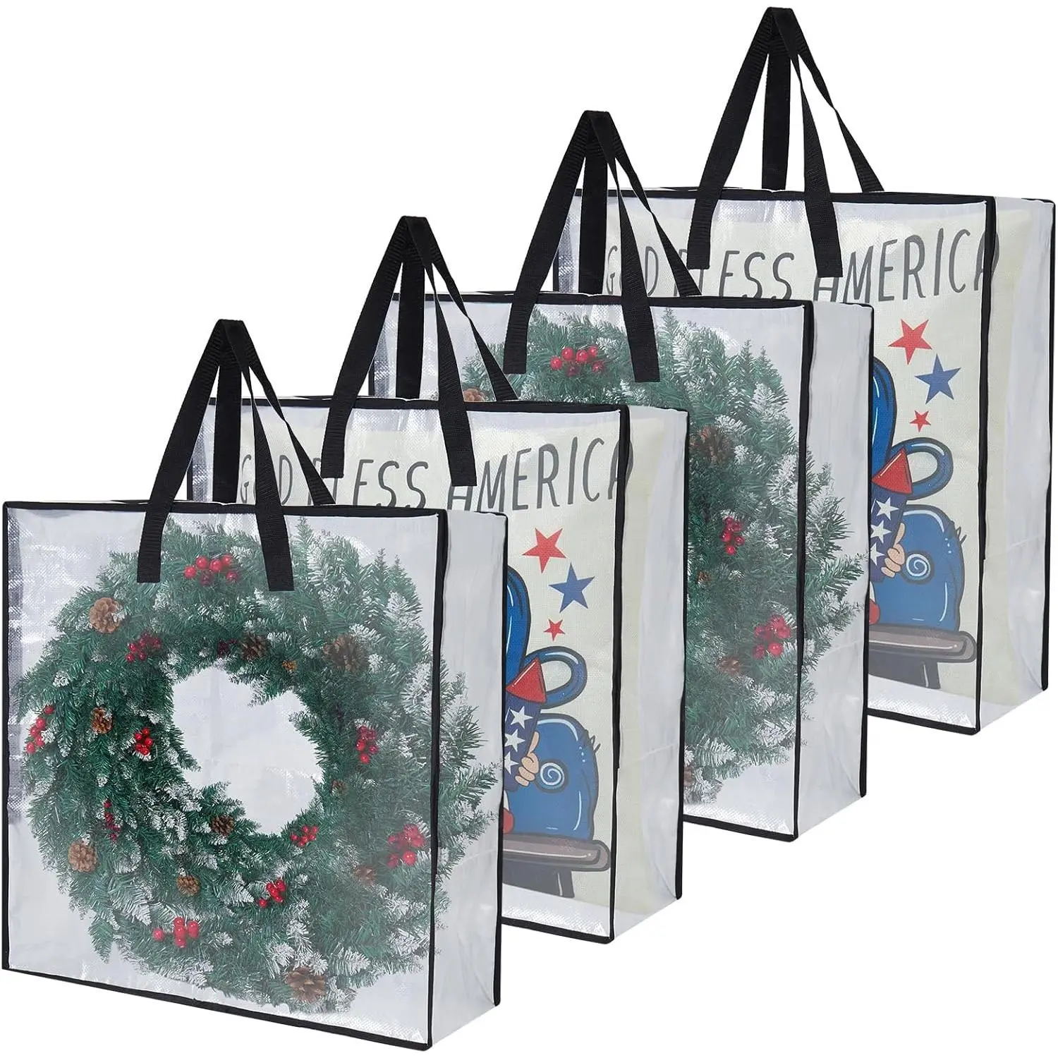 4-Pack Clear Heavy Duty Moving Bags and Storage Bags, 25 Gallon Large Moving Boxes Alternative for Wreath Storage Container, Under Bed Storage, Stadium Events, and College Moving Supplies