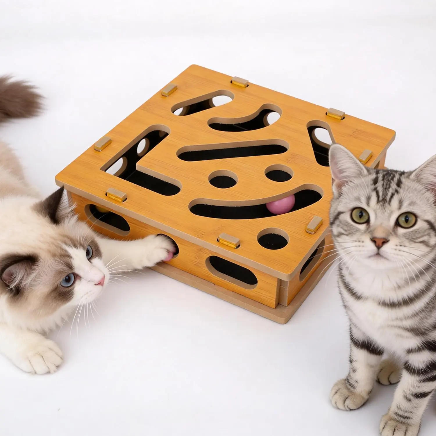Cat Nail File Scratcher, Cat Claw Saver Box with Replaceable Sandpaper, Stress-Free Nail Care, Interactive Maze Scratcher with Bell Ball for Indoor Cats