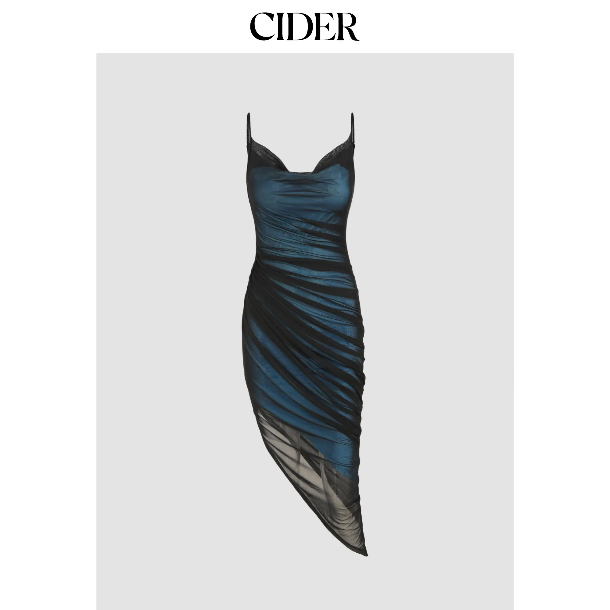 Cider [size 0-10] Mesh Cowl Neck Ruched Maxi Dress SummerFinds SohoChic