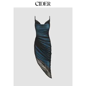 Cider [size 0-10] Mesh Cowl Neck Ruched Maxi Dress Dealsforyou