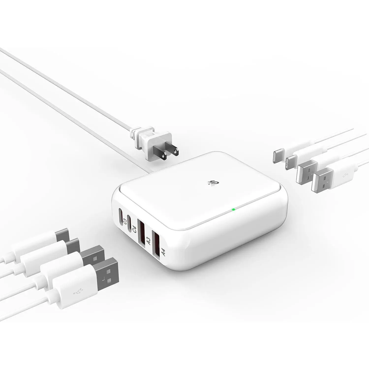 8-Port USB Charger, Multi-Port Travel USB C Charger, Mini  Station with USB C and USB A Ports,  Station Block for Traveling, Camping Compatible with Phone, Earbud (White)