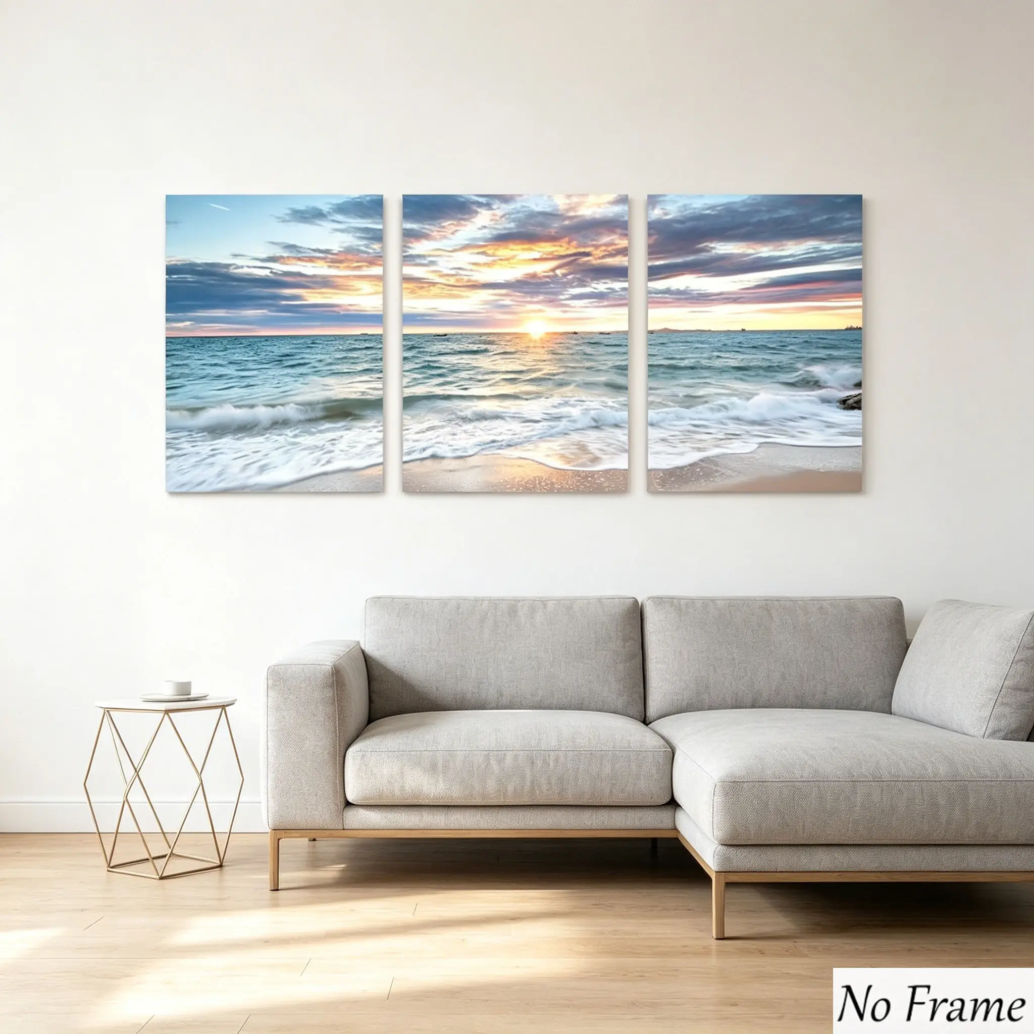 3 Piece Set Beach Scene Wall Art, Modern Sunset Sunrise Landscape Decor, Living Room Bedroom Home Decoration, Coastal Beach Decor