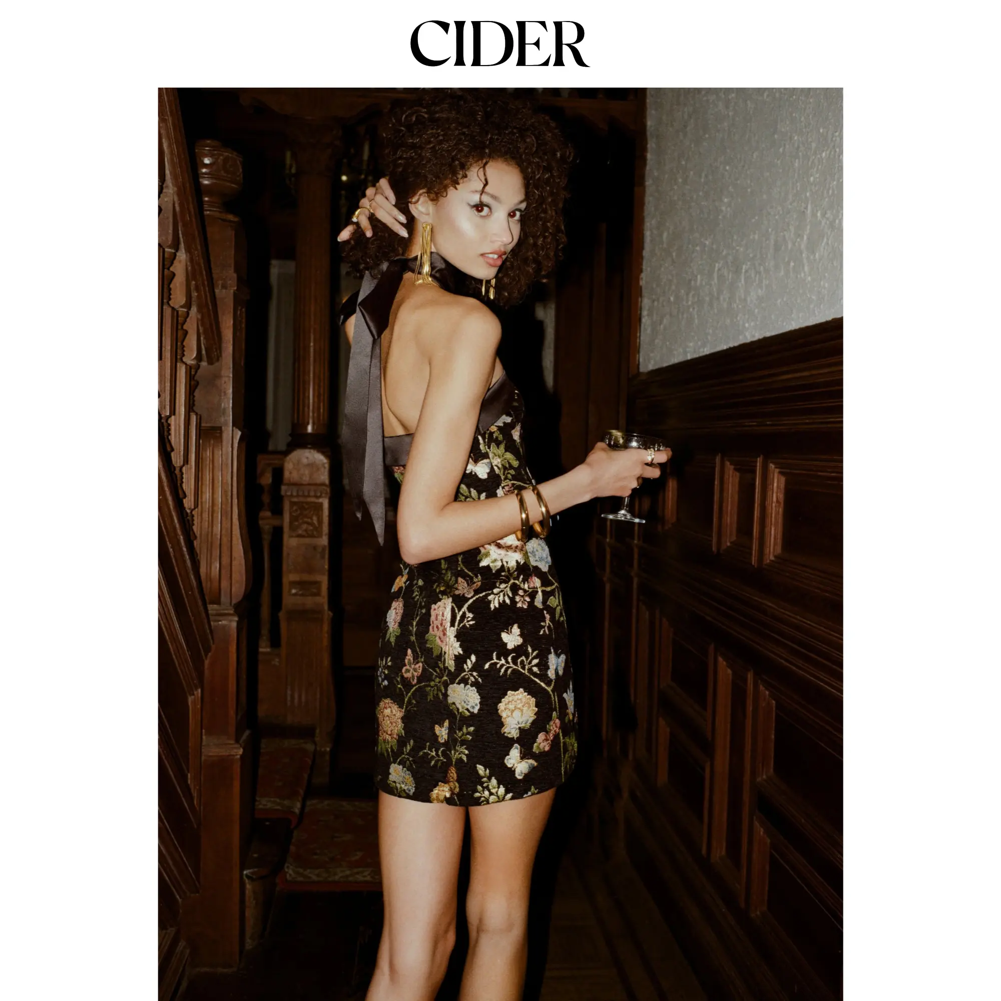 Cider Jacquard Floral Bandeau A-line Mini Dress With Bowknot Scarf