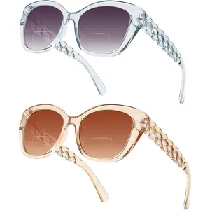 Reading Sunglasses for Women - Stylish Bifocal Sunglasses with Readers Built-in - UV400 Protection - 2 Pack+2.0