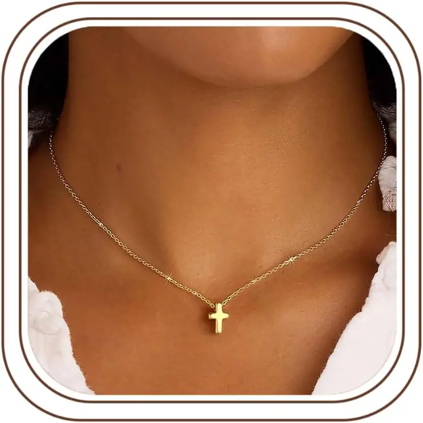 Cross Necklace for Women Girls, Dainty 14K Gold Plated Cross Pendant Necklace Sideways Cross Choker Layered Necklaces for Women Girls