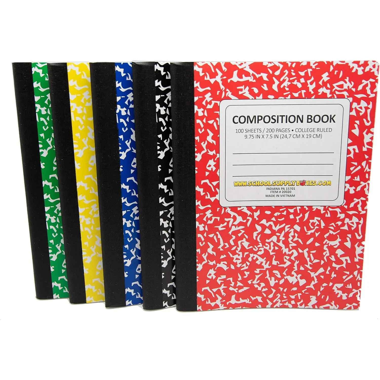 100 Sheet Composition Notebooks -  - 5 College Ruled Writing Notebooks - 1 Black, 1 Red, 1 Green, 1 Blue, and 1 Yellow (College Ruled)