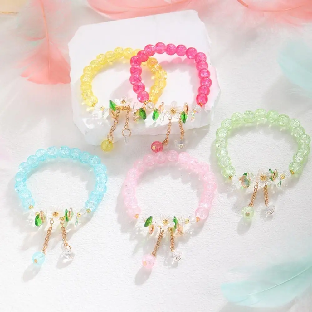 Camellia Daisy Floral Bracelet with Round Crystal Glass Beads, Sweet Summer Friendship Jewelry for Women, Lightweight for Daily Wear, Friendship Day, Birthday Gift Ideas, Women's Matching Sets, Happy Birthday, Birthday Ideas