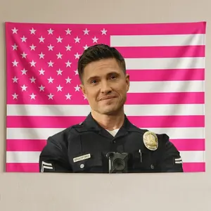 Rookie Police Officer with Pink American Flag Wall Flag, TV Show Character Art Tapestry, Black Flash Style Aesthetic Room Decor, Decoration Items