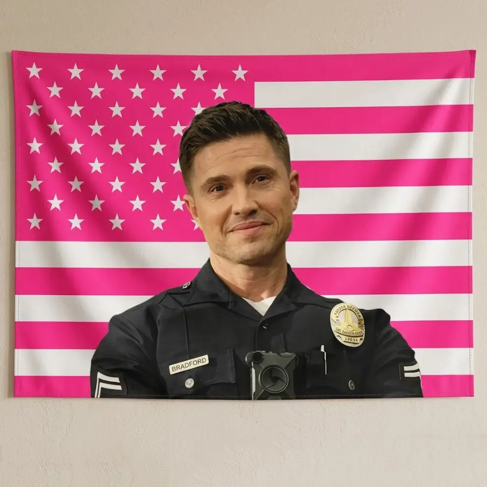 Rookie Police Officer with Pink American Flag Wall Flag, TV Show Character Art Tapestry, Black Flash Style Aesthetic Room Decor, Decoration Items