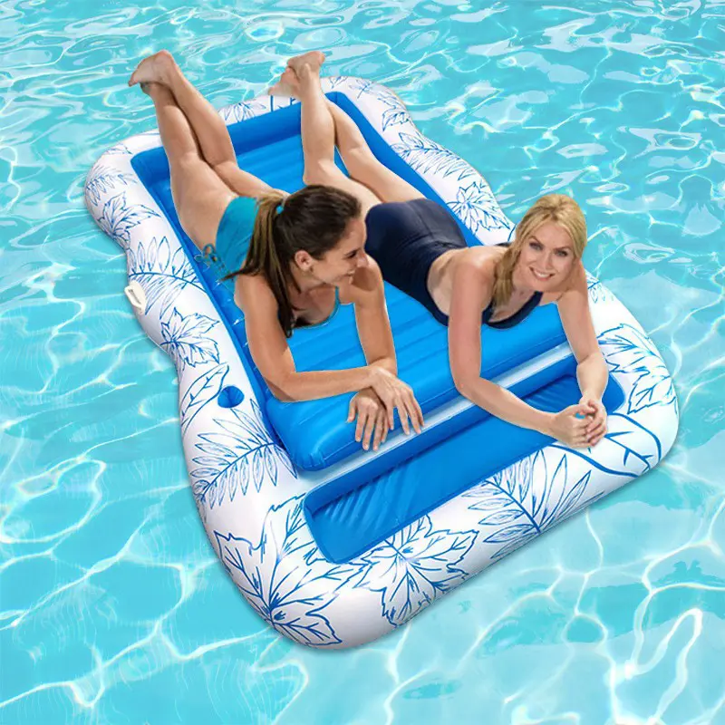 nflatable Pool Float Lounger for Adults, Reclining Water Lounge Chair with Backrest & Drink Holder, Outdoor Summer Pool Raft