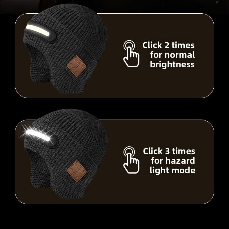 New USB Charging Light-Up Bluetooth Headphone Hat Outdoor Warm Knitted Ear Protection Hat Wireless Music Colorful Light Design Unisex Fashionable Casual Flashlight Hat for Christmas Holidays