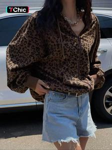 women's leopard print zip up corduroy hoodie, casual long sleeve hooded sweatshirt for spring & fall, fashion women's clothes for daily wear