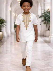 Traditional African Kids' Clothing Set, Stylish and Luxurious, Durable Gold Thread Embroidery, Cultural Fashion