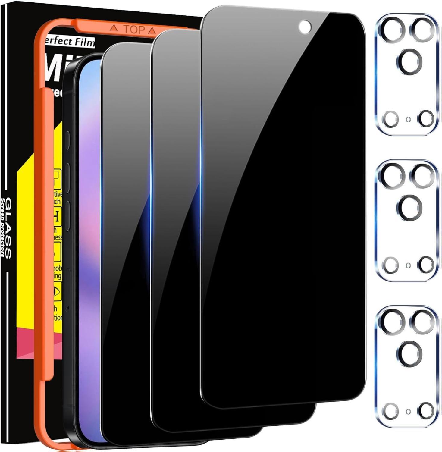 3 Pack Privacy Screen Protector for iPhone 17 Pro max 6.9 inches Accessories Private Film,3 Tempered Glass Camera Lens Protector, with Mounting Frame Anti Spy, Black