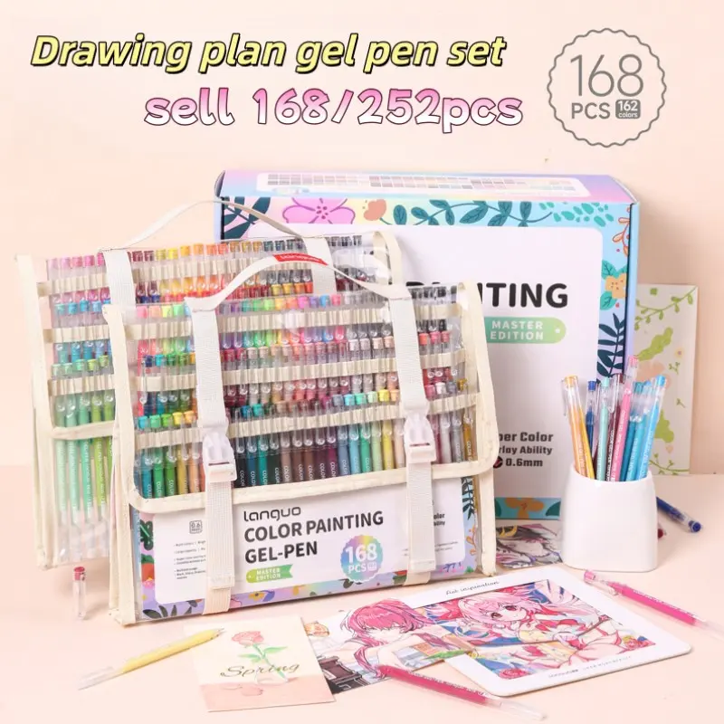Languo Gel Pen Set, 168/252 Pcs, 0.6mm Tip, Rich Colors, Large Ink Capacity, Ideal for Diaries, Cards, DIY, Coloring, Scrapbooking, Art Supplies
