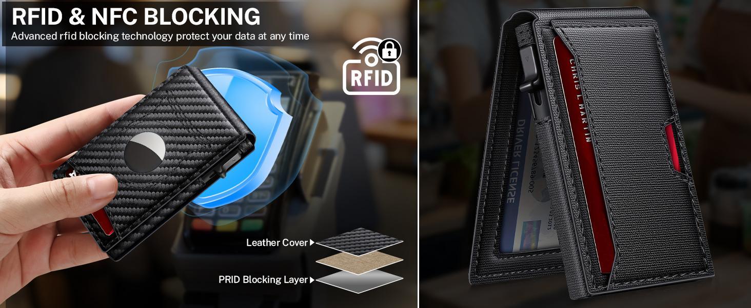 Airtag Wallet for Men, Mens Smart Wallet for Air Tag RFID Blocking, Slim Compact Wallet with ID Window, Minimalist Bifold Pop Up Credit Card Case Holder 10+ Cards,Christmas Gift for Men, No AirTag