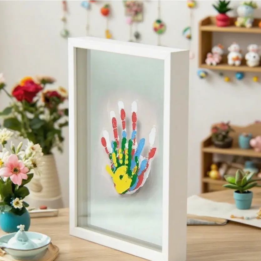 Family Handprint and Footprint DIY Kit, Memory Keepsake Frame, Customizable Color, Wooden Framed, Crafted, Father's Day and Mother's Day Gift