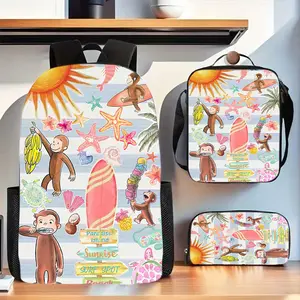 Curious George monkey backpack, includes a school bag, pencil case, and crossbody bag. Suitable for daily commuting, it's an excellent gift for friends and family, suitable for all seasons