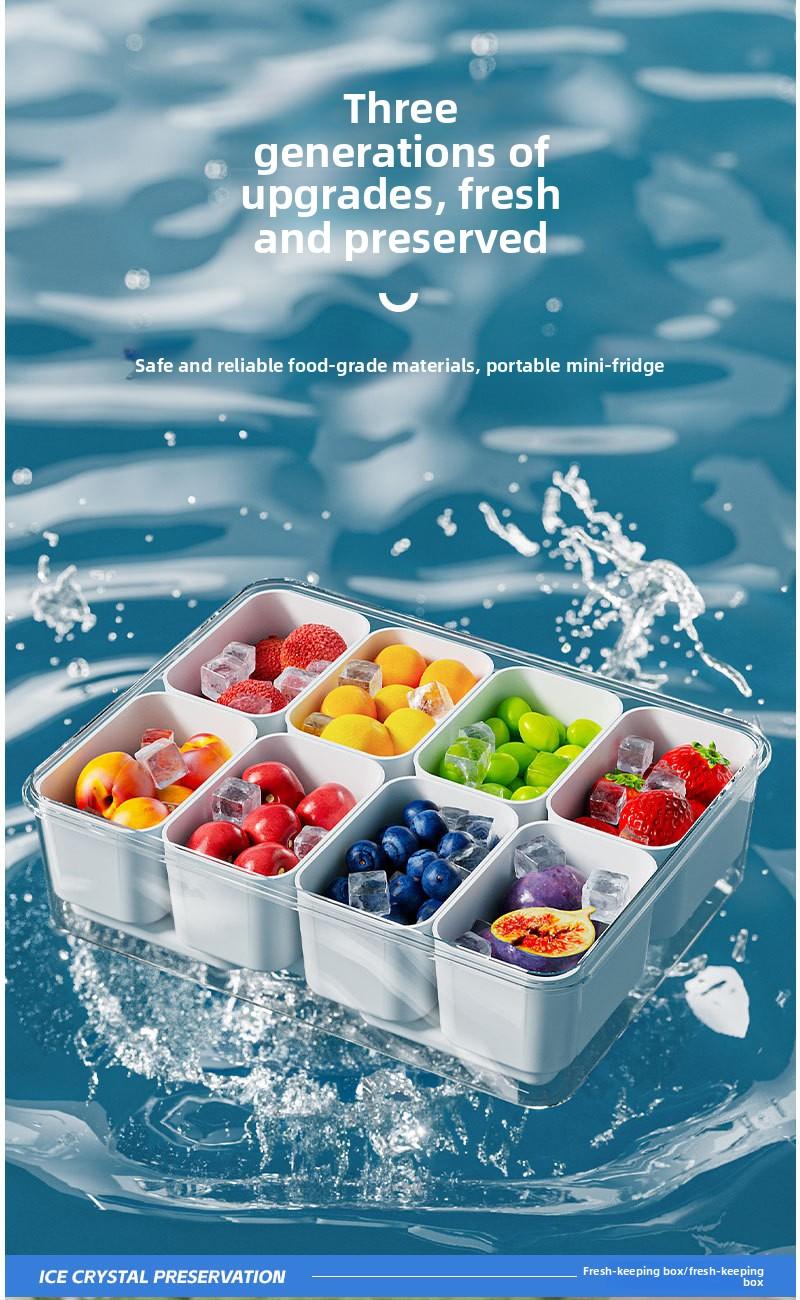 Divided Portable Ice Food Storage Container| Salad Draining Fresh Keeping Box with Compartments for Fridge Fruit Meal Prep