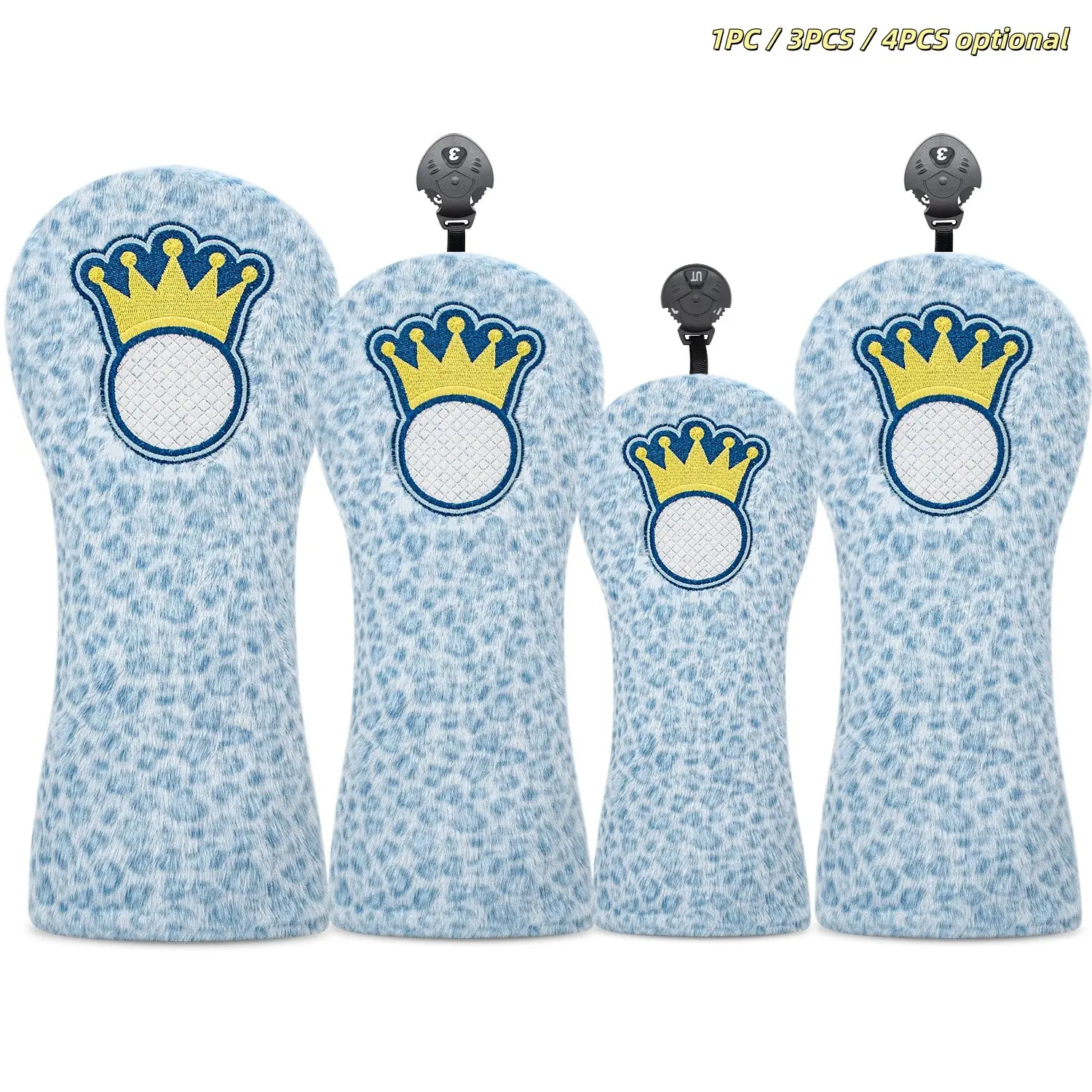 Stylish Blue Leopard Pattern Golf Club Headcover, Exquisite Crown Embroidery, Thick Plush Protection, Universal for Men Women