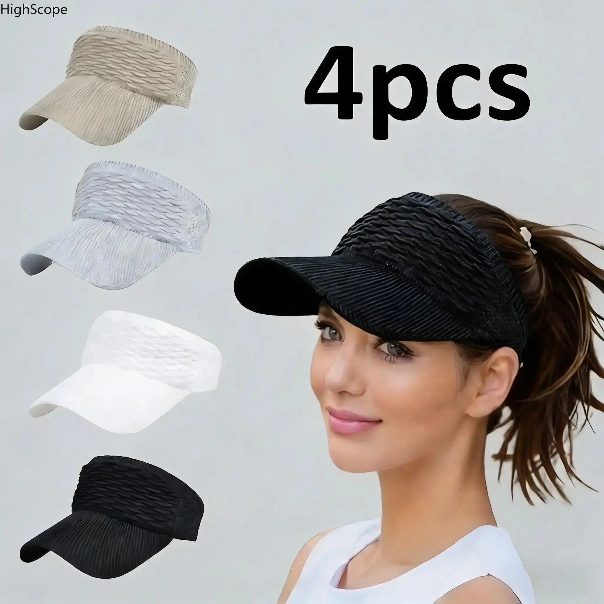 4 Pack Women Outdoor Sports Open Top Baseball Caps, UV Protection Adjustable Travel Hats