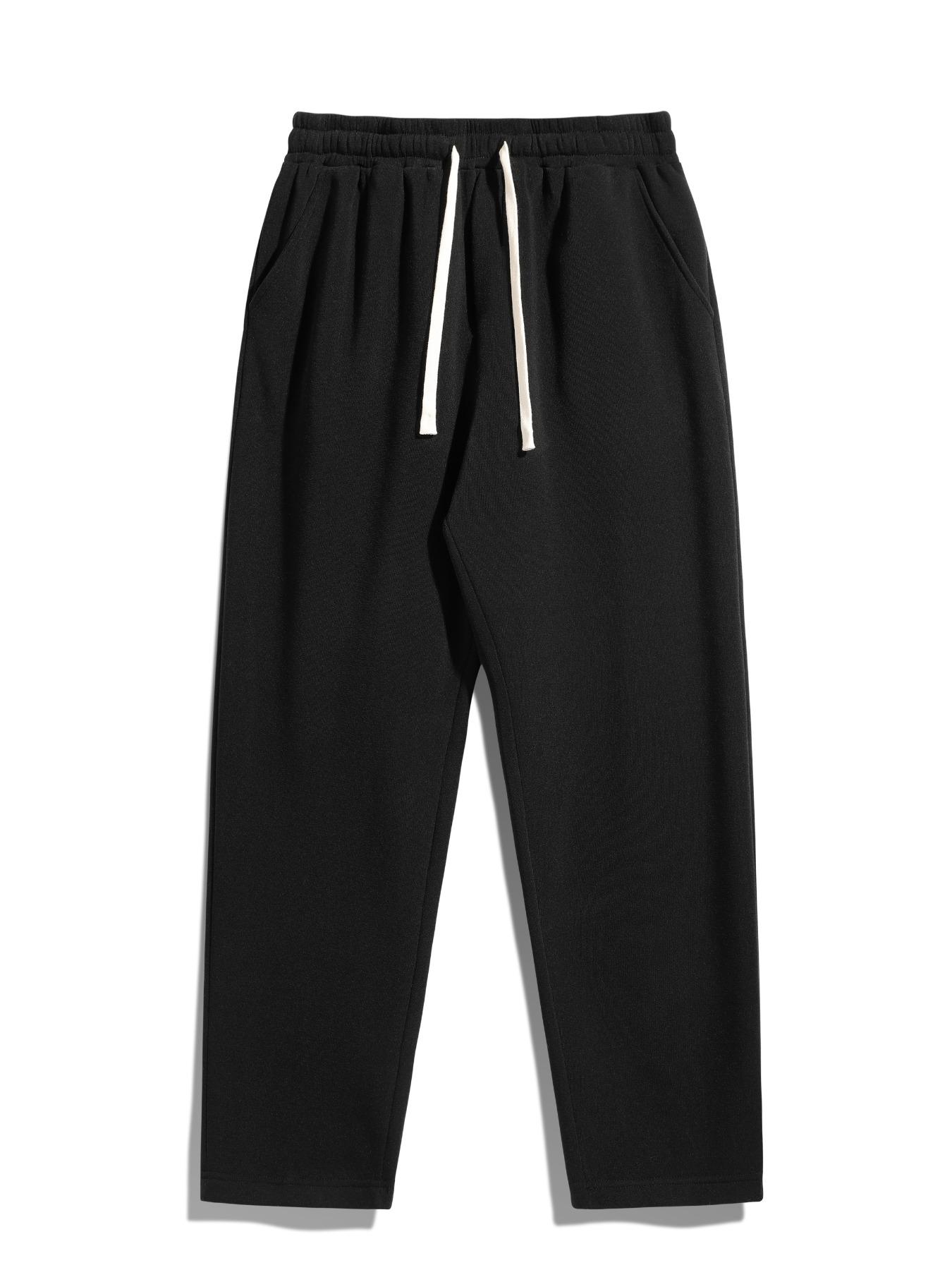 Men's Solid Thermal Lined Pants with Drawstring Waist, Comfy Regular Fit Straight Leg Trousers for Fall & Winter, Men's Bottoms for Daily Wear Thermal Menswear