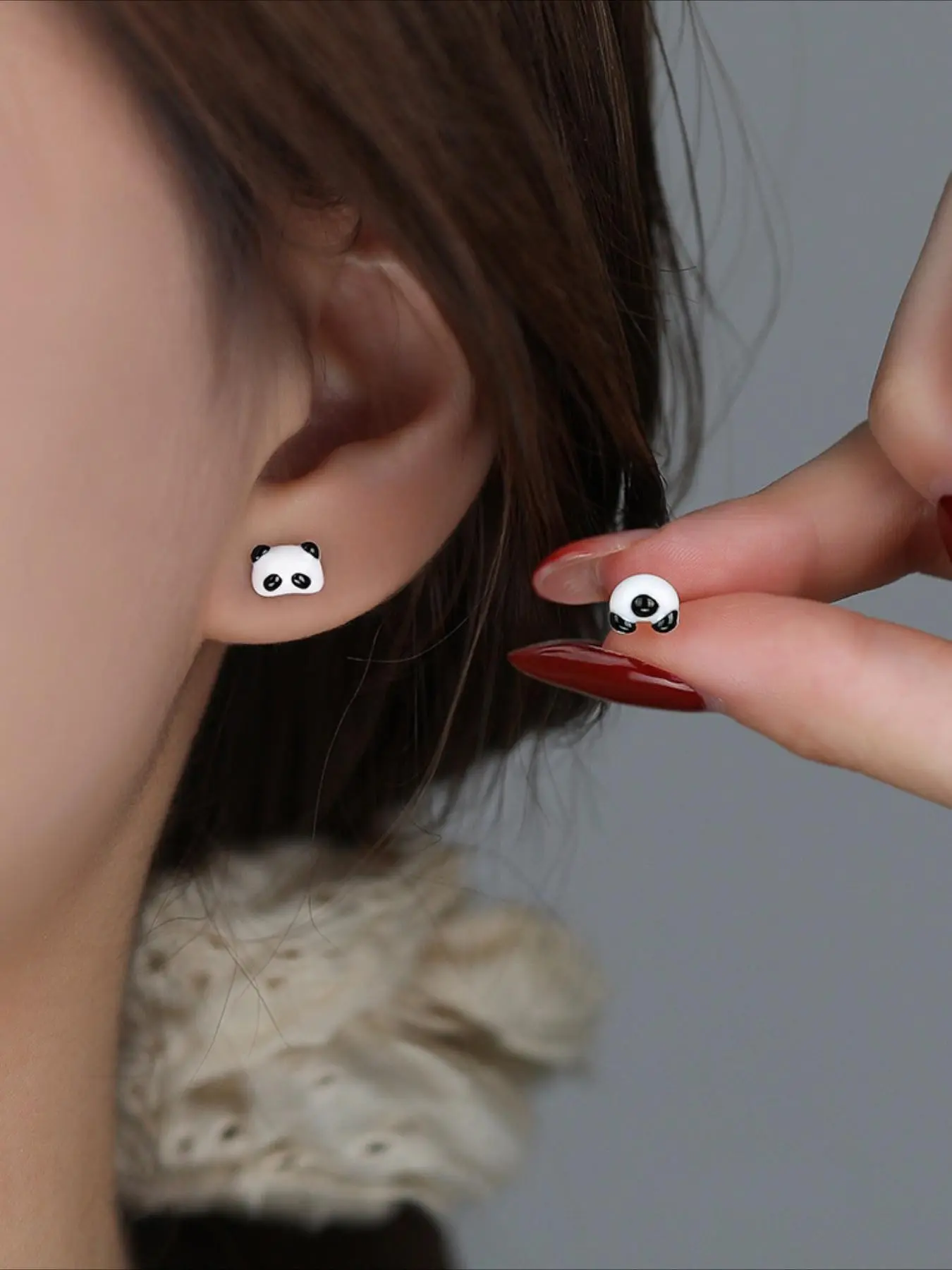S999 Sterling Silver Cute Panda Design Stud Earrings, Fashionable Jewelry for Women & Girls, Trendy All-match & Exquisite Jewelry for Birthday Gift
