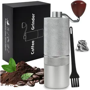 Manual Coffee Grinder Gift Box Detachable Stainless Steel Conical Burr Aluminum Grinder with 25 Grinding Settings Cleaning Brush for Espresso Moka Pot Camping Silver