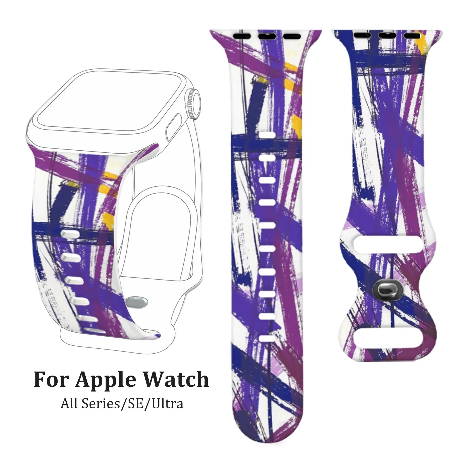 Splatter Soft Silicone Apple Watch Band, Sweat-Resistant, Easy Clean, Fits Series 4-10, Se1-2, Ultra1-3, Ideal for Kids & Adults