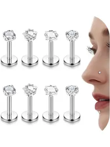 Morfetto 8Pcs 16G Helix Tragus Piercing Jewellery G23 Titanium Internally Threaded Labret Lip Studs Piercing CZ Nose Stud Helix Tragus Earrings Monroe Piercing Jewelry