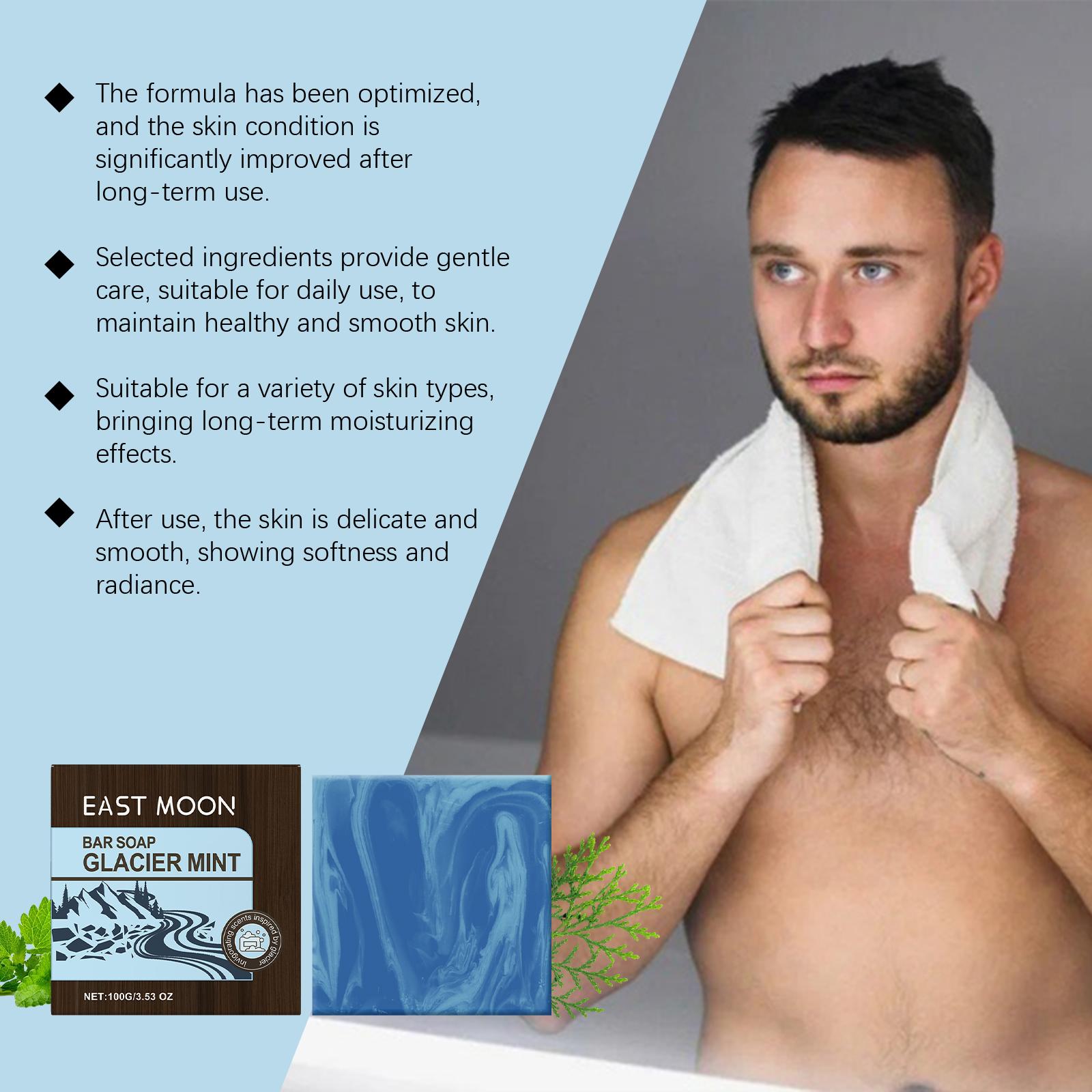East Moon Glacier Mint Bath Soap， Cleansing All Body Skin Fragrance For Men Refreshing Cleansing Bath Soap