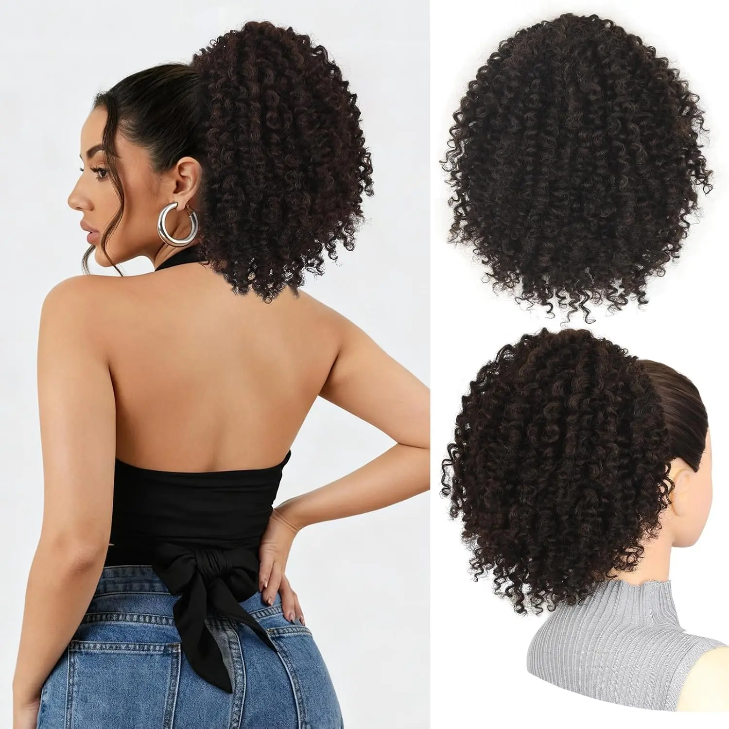Drawstring Ponytail for Black Women 10 Inch Ponytail Extension Curly Pony Tails Hair Extensions Daily Use Afro Kinky Curly Hairpieces (10 Inch,4#)