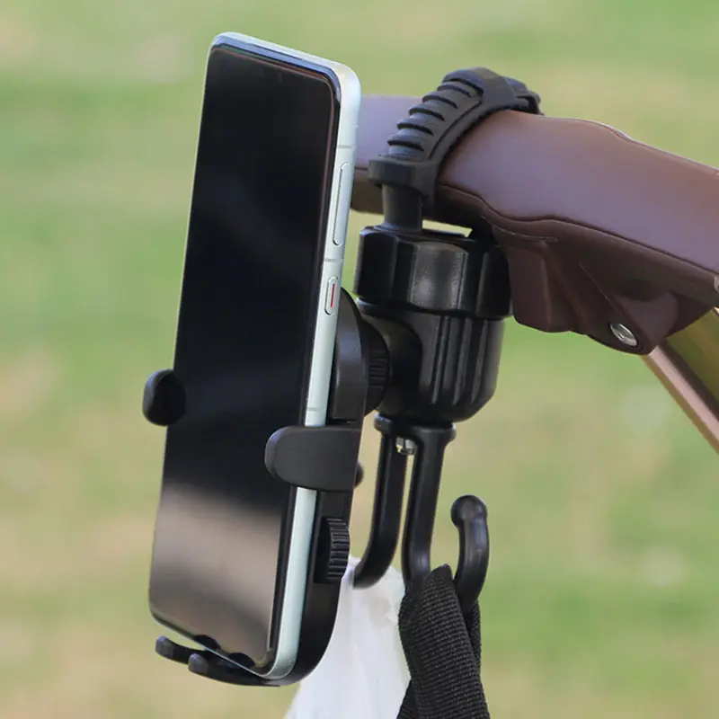 High-Quality  Stroller Hooks with phone holder; High Load Capacity Universal Stroller Hook Accessories; Portable Stroller Bag Holder with Hooks