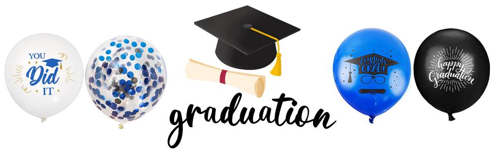 75 Pack Graduation Party Decorations Balloons Set - 12 Inch Black Blue Confetti Graduation Balloons with Ribbons for Grad Party Decoration Supplies