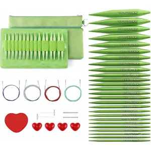 Interchangeable Needles Set, 13 Pairs Aluminum Tips 3-10 mm with 4 Cables & Case, Joints, for Beginner & Advanced Knitters, DIY Crafts, Green