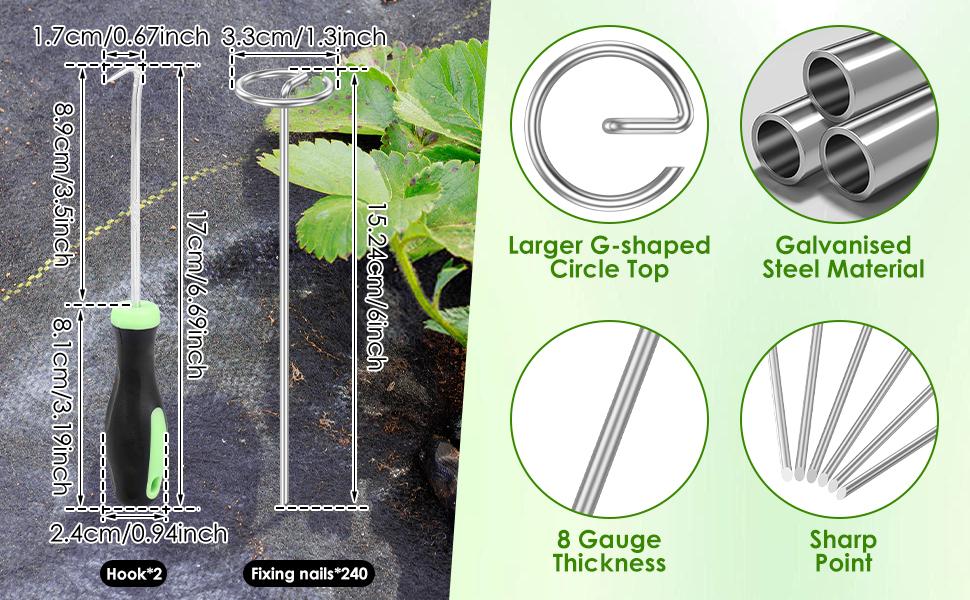 240 Pcs Landscape 6 Inch, 8 Gauge Circle Top Landscape Pins, Galvanized Weed Barrier Stakes for Plant - Not Easy Bend, More Holding Than U-Stakes