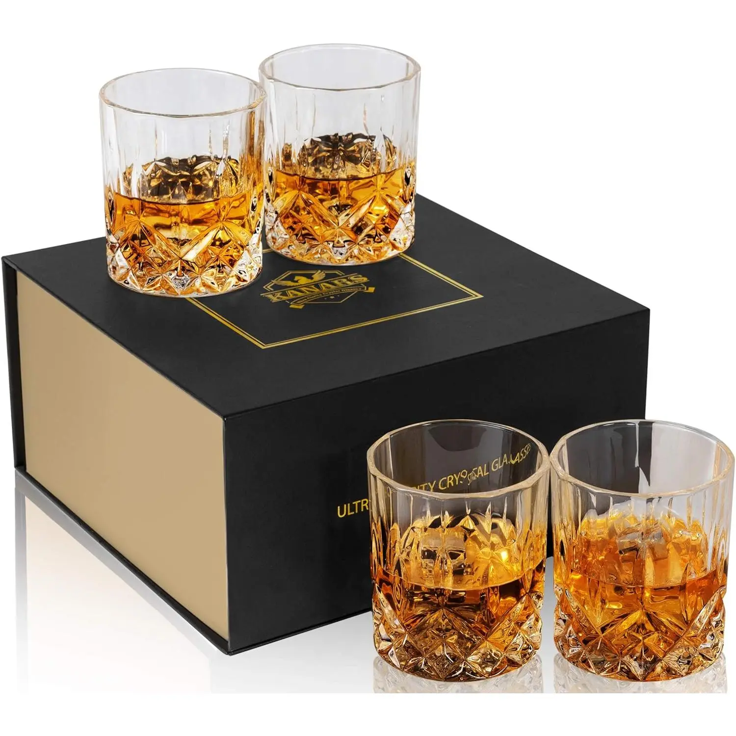 Old Fashioned  Glasses with Luxury Box - 10 Oz Rocks Barware For , ,  and  Drinks - Set of 4 - Men  | Rocks Barware For , ,  and  Drinks Set of 4 Men