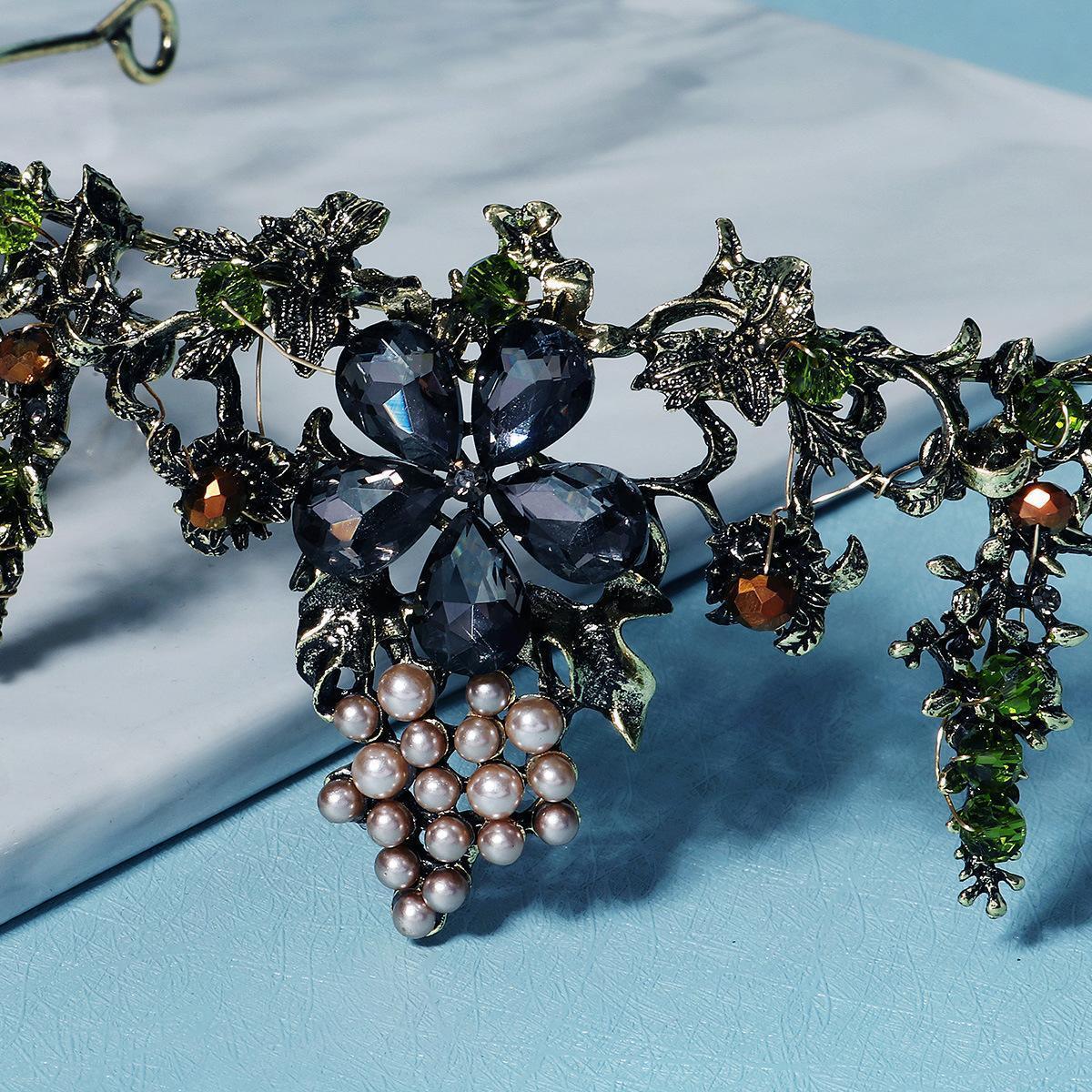 Baroque Purple Crystal Wedding Crown for Women Rhinestone Pearls Tiaras and Crowns Queen Bride Headdress Girls Hair Jewelry