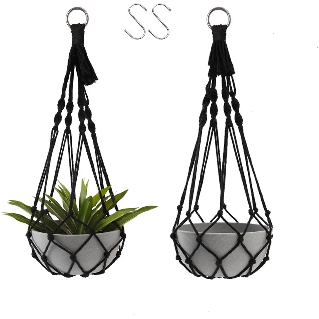 Black Plant Hanger Macrame Hanging Planter for Indoor Boho Plants Holder with Hooks Hanging Plant Basket Outdoor Window Wall Plants Home Decor (Black Macrame-2pcs)