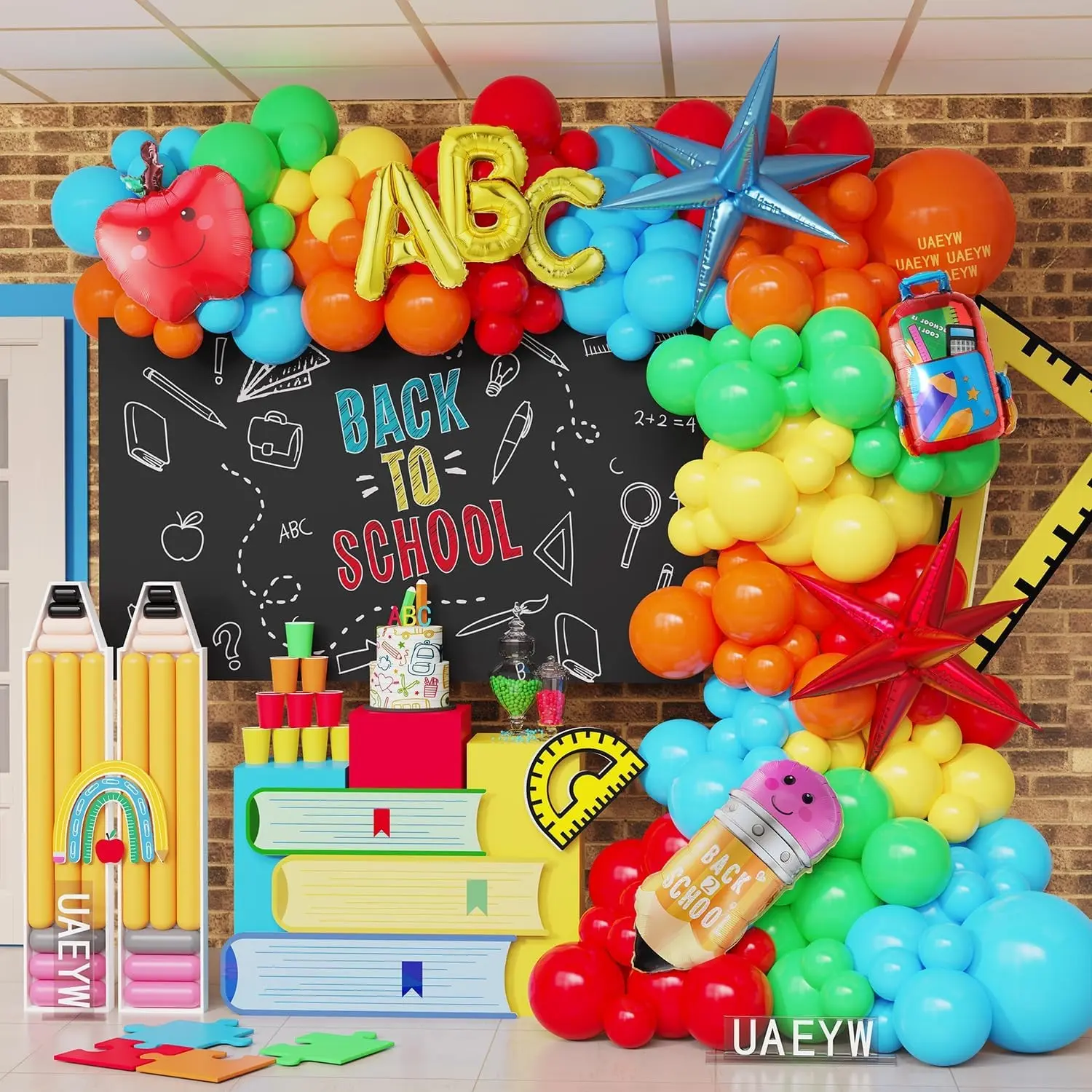 Back to School Balloon Arch Garland Kit,152Pcs Rainbow Balloons Pencil Apple Schoolbag ABC Foil Balloons,First Day of School, Kindergarten, Graduation, Back To School, Classroom Party Decor