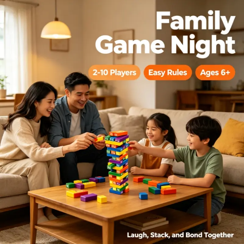 UNO Stacko Color Number Stacking Blocks Game, Thrilling Balance Challenge Toy, Perfect Gift for Family Game Night