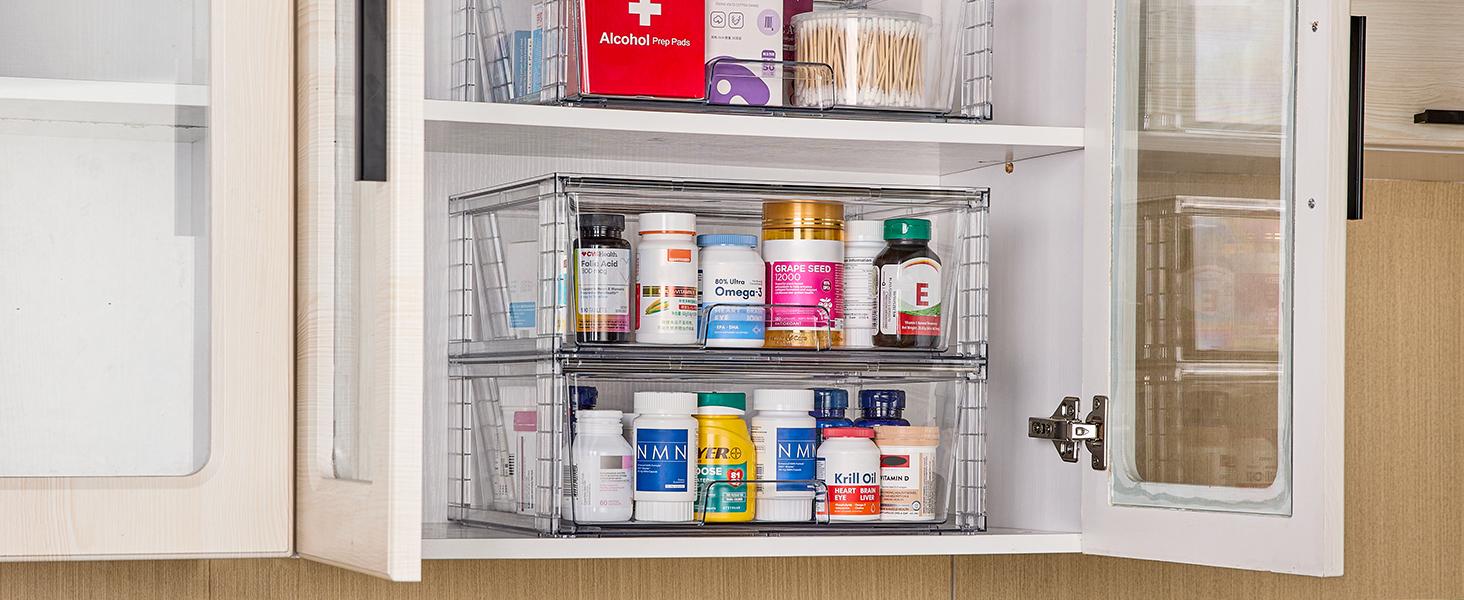 THE WELL KEPT 2 Pack Large Stackable Storage Drawers,Easily Assemble Clear Acrylic Bathroom Closet Undersink Organizers,Plastic Storage Bins for Cabinet,Kitchen Pantry Insert Silicone THE WELL KEPT 2 Pack Large Stackable Storage Drawers,Easily Assemble Clear Acrylic Bathroom Closet Undersink Organizers,Plastic Storage Bins for Cabinet,Kitchen Pantry Insert Silicone