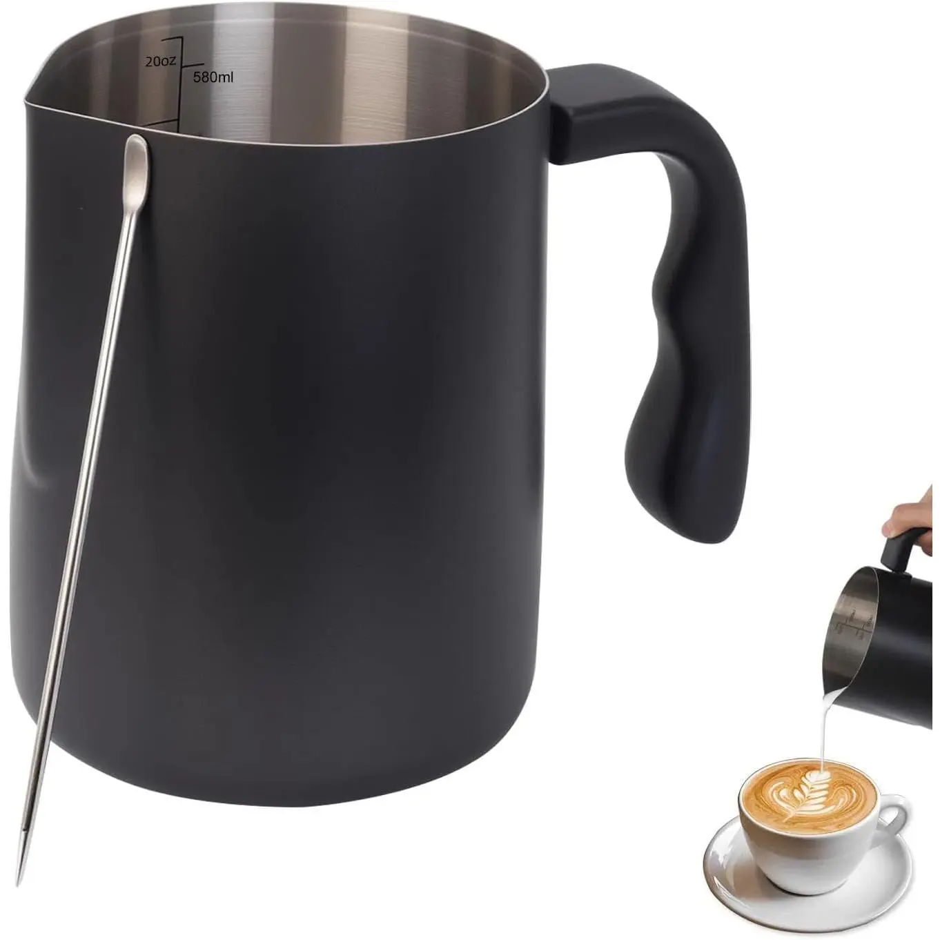 Milk Frothing Pitcher, Steaming Pitchers Stainless Steel Milk/Coffee/Cappuccino/Latte Art Barista Steam Pitchers Milk Jug Cup with Art Pen, 20oz