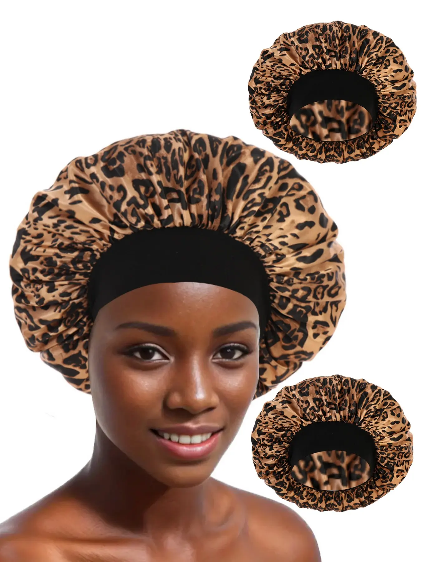 2 Pack Women Multi-Color Wide Band High Elastic Satin Sleep Bonnets, Silky Hair Care Caps, Shower Caps and Chemo Head Covers, Sleeping Bonnet, Haircare