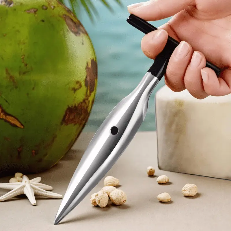 Stainless Steel T-Type Coconut Opener, Portable Coconut Drilling Tool, Home Use Coconut Juice Extractor, Easy-To-Use Coconut Opening Kit