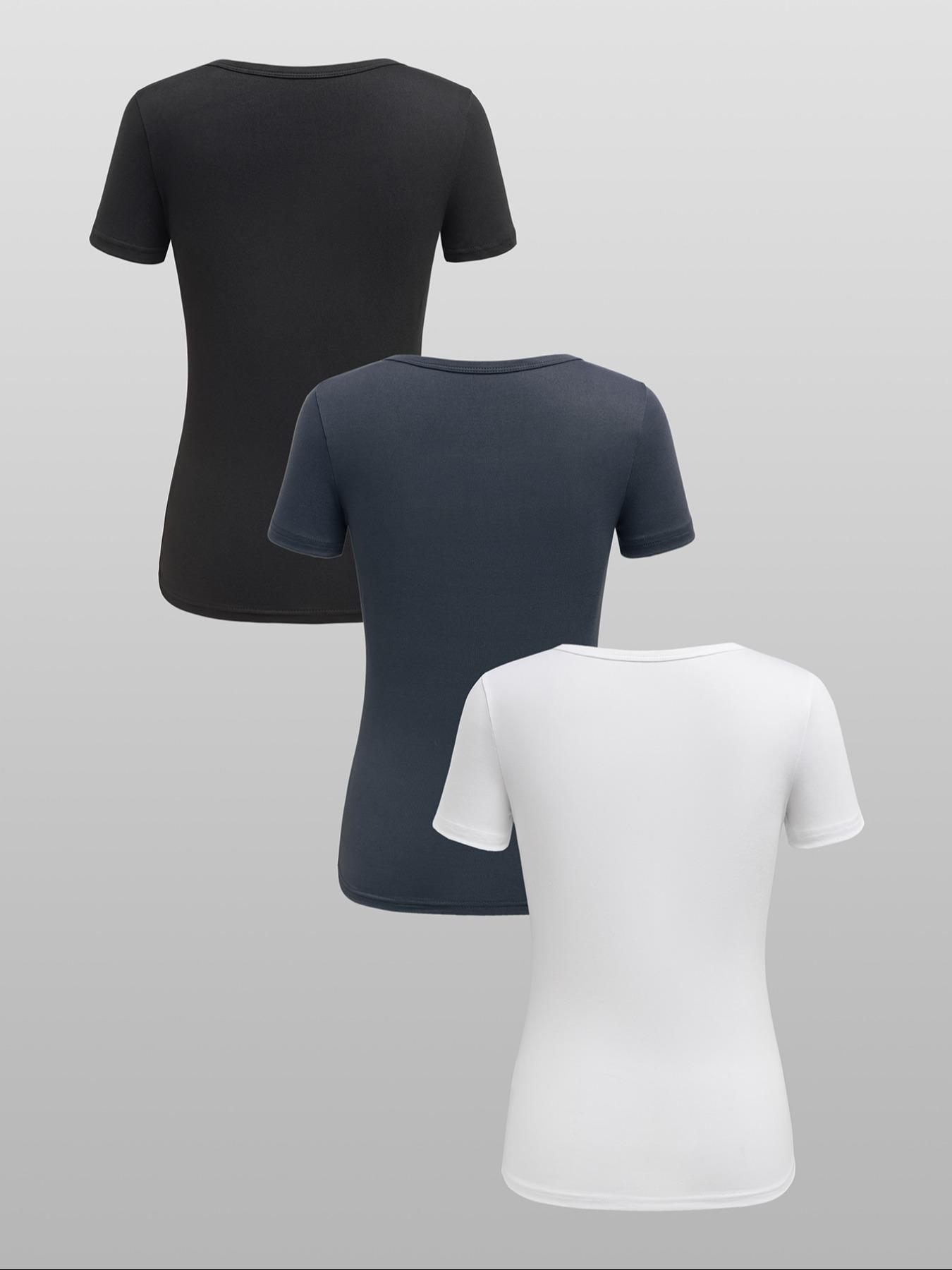 Women's Solid Button Tee, Casual Chic Minimalist Short Sleeve T-shirt for Summer, Ladies Clothes for Daily Wear