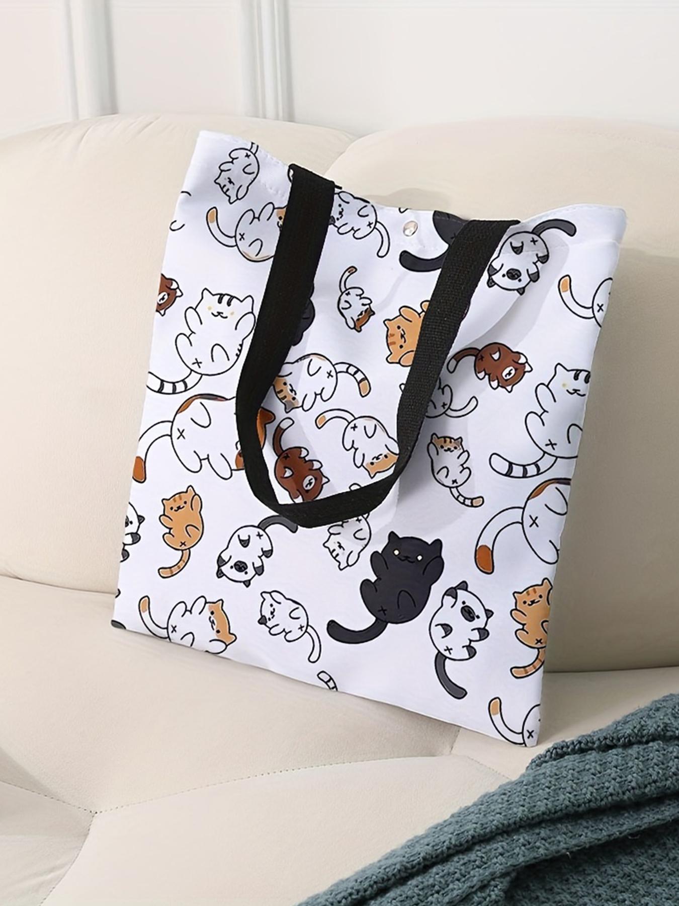 Cute Cartoon Cat Pattern Tote Bag, Fashion Tote Bag, Casual Versatile Storage Bag for Women & Girls, Trendy All-match Bag for Daily Shopping Office and Various Occasions, Fashionable Patterned Bag, Cute Tote Bags