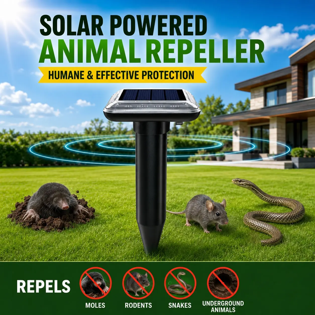 Solar Powered Electronic Mouse Snake Repeller Animal Repellent, 1/2/4/6pcs Ultrasonic Vibration Deterrent, Rechargeable Battery, for Garden Orchard Outdoor Use, Multiple Options