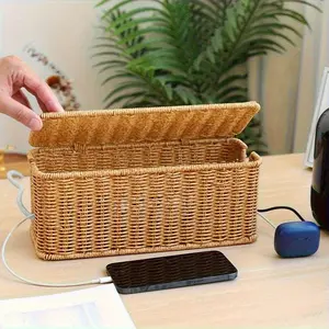 Rustic Style Covered Basket, Dust-Proof Desktop Organizer, Remote Control/snack/staple Storage, Multi-Purpose for Living Room/bedroom